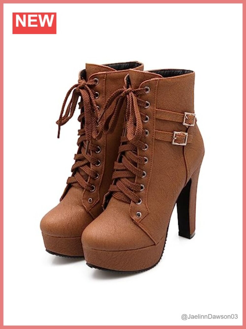 Womens Platform Lace Up Biker Boots Chunky High Heel Ankle Booties Buckle